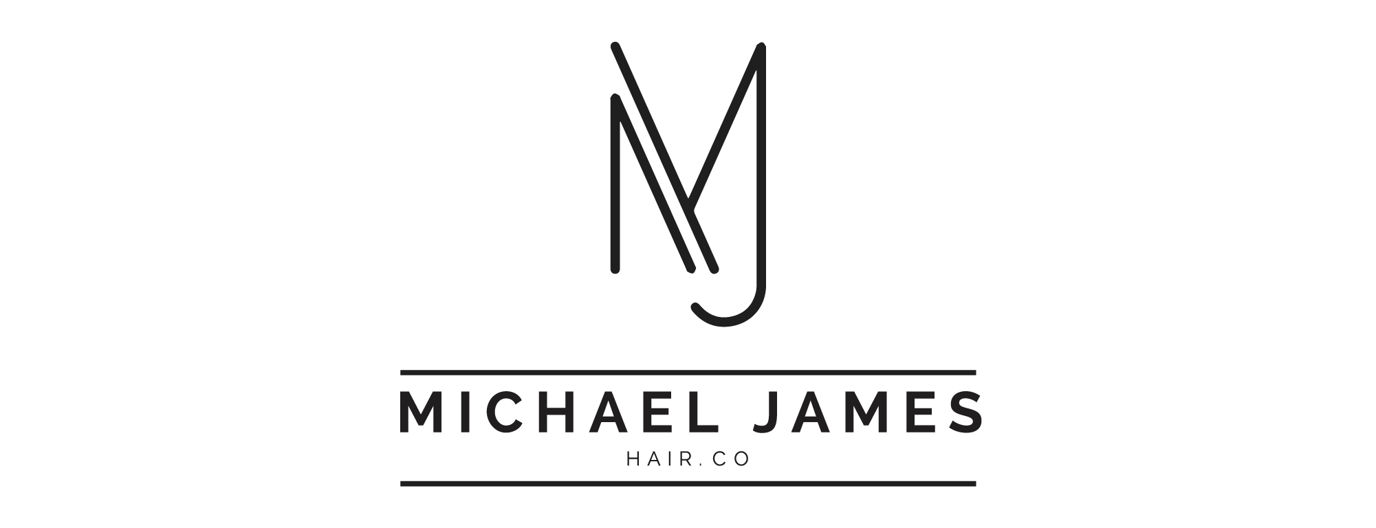 michae james hair logo , header of home page. logo 